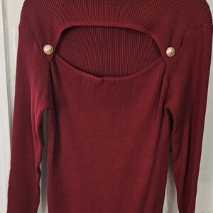 Solid ribbed long sleeve mock neck cut out slim knit dress